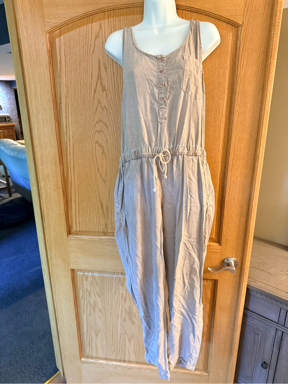 Cloth & Stone Sleeveless Drawstring Jumpsuit in Beige